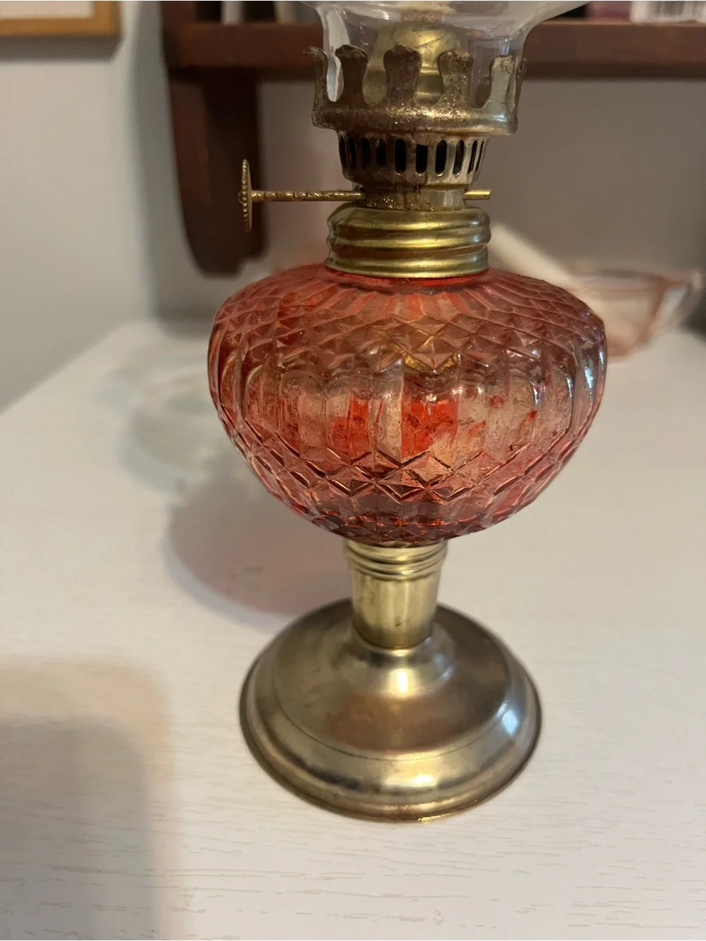 Red Glass Oil Lantern with Brass Accents - Home Accents